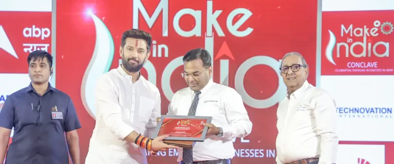 Kamal Agarwal (Technovation) receiving award from Sh. Chirag Paswan