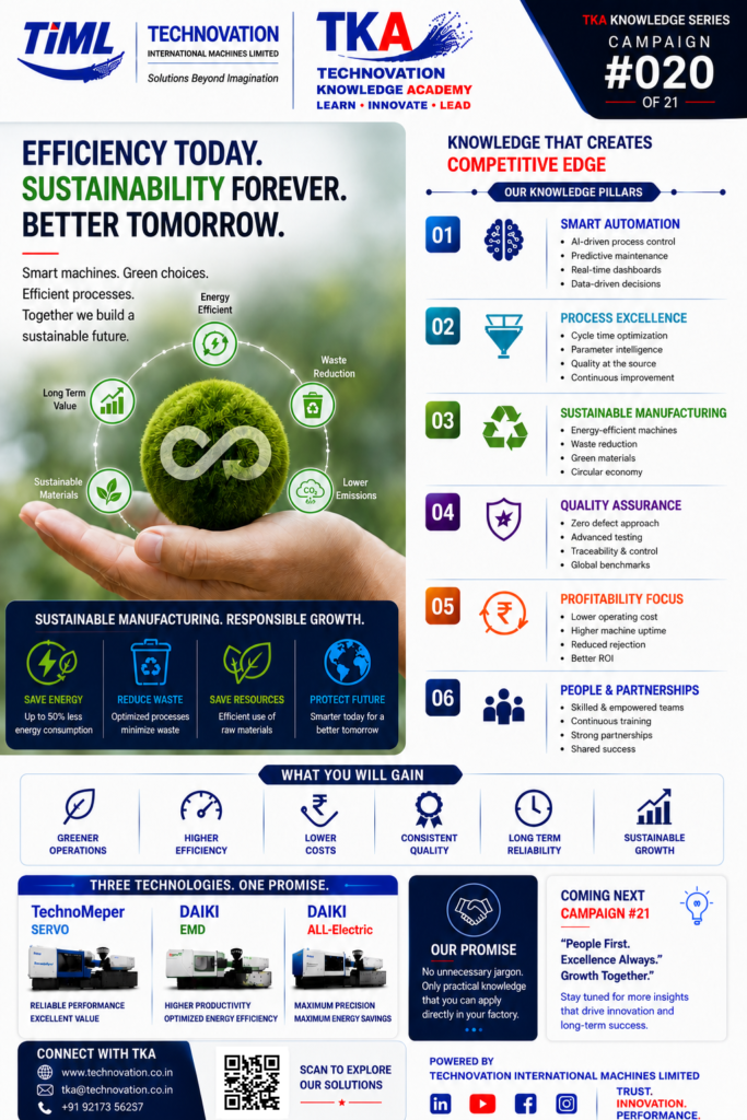 Technovation Knowledge Academy (TKA). The core theme focuses on sustainable manufacturing, eco-friendly practices, and energy-efficient operations.